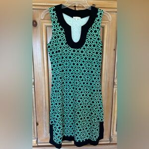 Zen Knits sleeveless, v neck knit dress, black/ green, great condition, size S